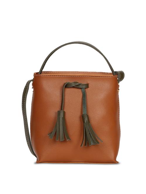 tan leatherette (pu) sling bag - 15909778 - Very Small Image - 1