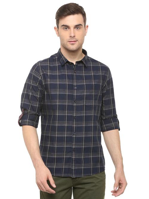navy blue checkered casual shirt - 15910519 - Very Small Image - 1