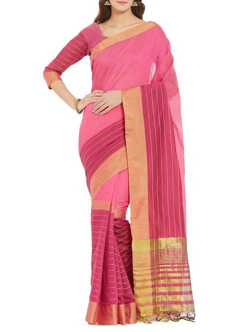 striped zari border woven saree with blouse - 15911003 - Very Small Image - 1