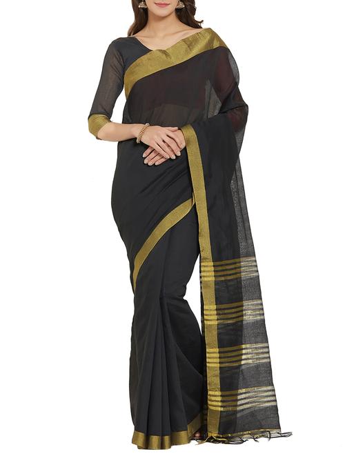 zari border black woven saree with blouse - 15911007 - Very Small Image - 1
