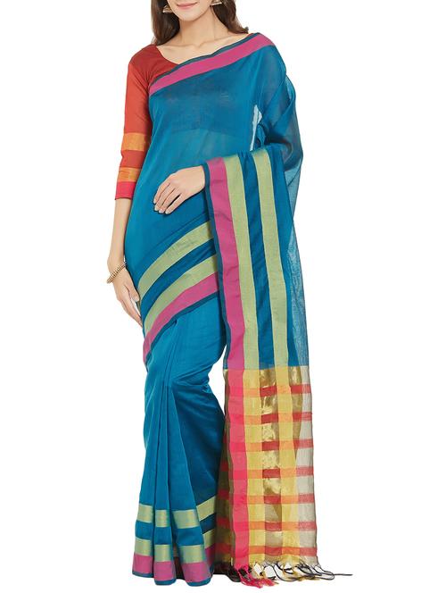 striped zari border woven saree with blouse - 15911010 - Very Small Image - 1