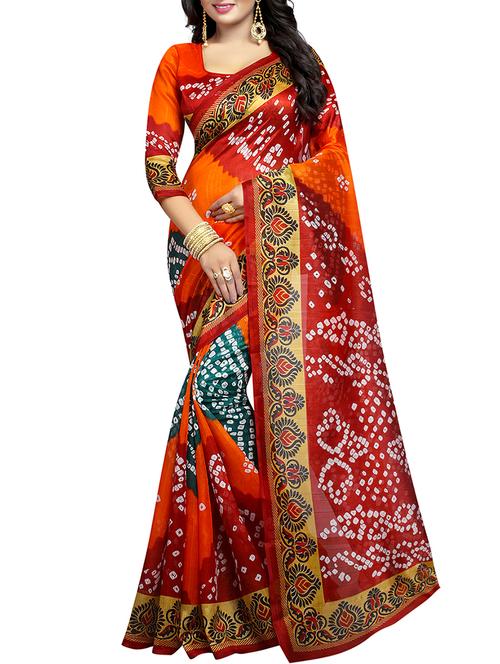 tie n dye printed saree with blouse - 15913339 - Very Small Image - 1