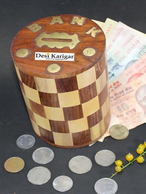 handicrafts brown wooden money bank for kids - 15915545 - Very Small Image - 1