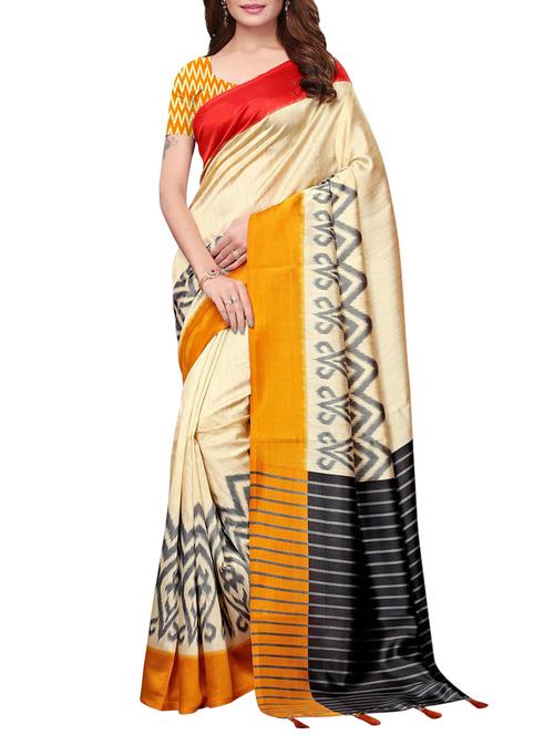 contrast striped border beige bhagalpuri saree with blouse - 15916638 - Very Small Image - 1
