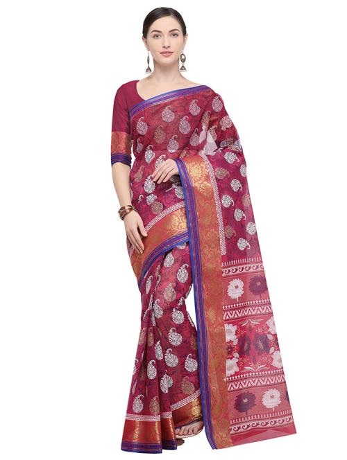 paisley zari motif magenta banarasi saree with blouse - 15917998 - Very Small Image - 1