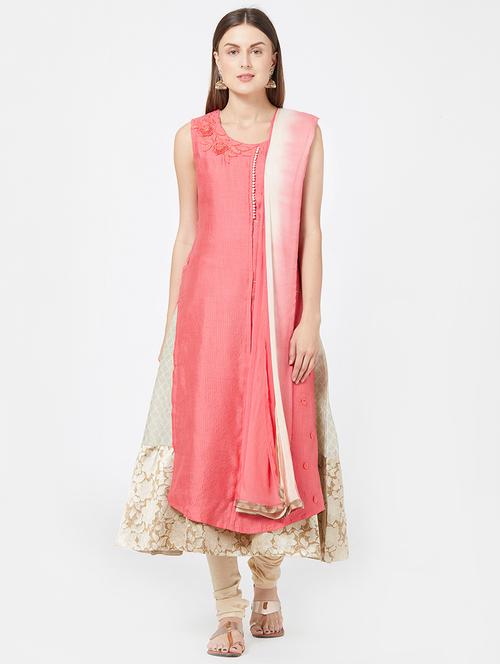 embroidered kurta churidaar suit set - 15918858 - Very Small Image - 1