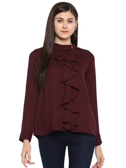 ruffle detail mandarin collar top - 15919624 - Very Small Image - 1