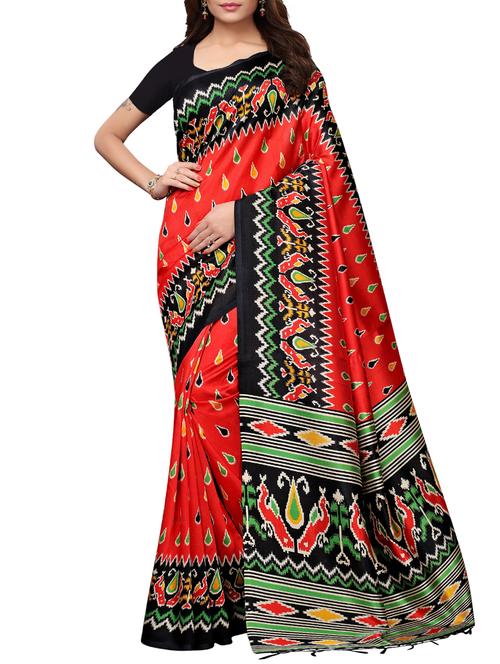 ikat printed red saree with blouse - 15919810 - Very Small Image - 1