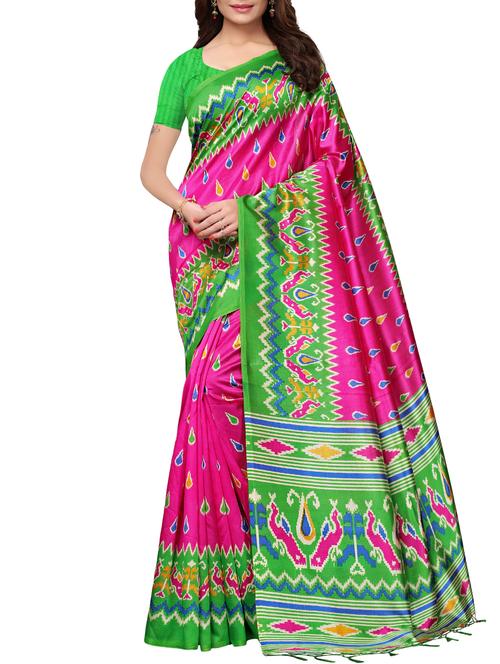 ikat printed magenta saree with blouse - 15919811 - Very Small Image - 1