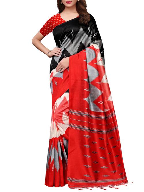 ikat printed red saree with blouse - 15919813 - Very Small Image - 1
