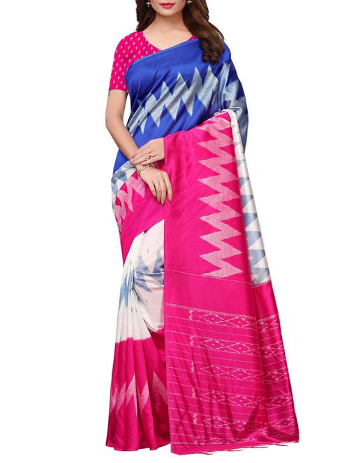 ikat printed magenta saree with blouse - 15919820 - Very Small Image - 1