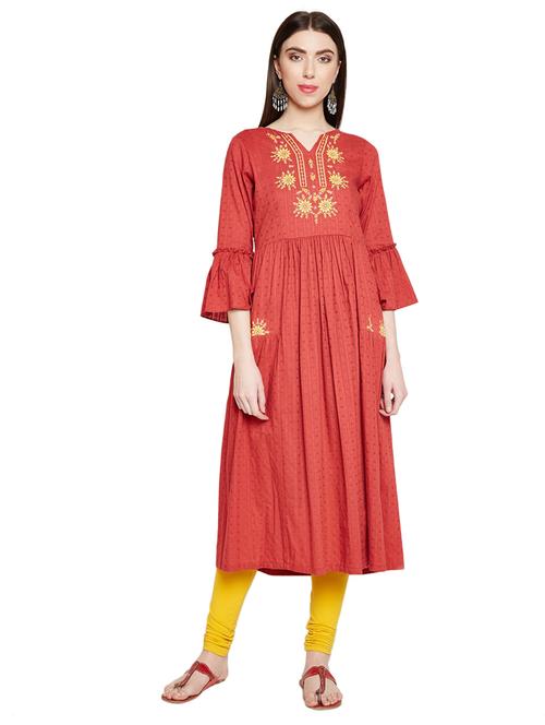embroidered bell sleeves flared kurta - 15920363 - Very Small Image - 1