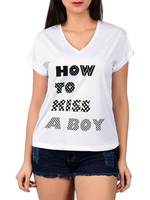 v-neck letter print tee - 15920455 - Very Small Image - 1