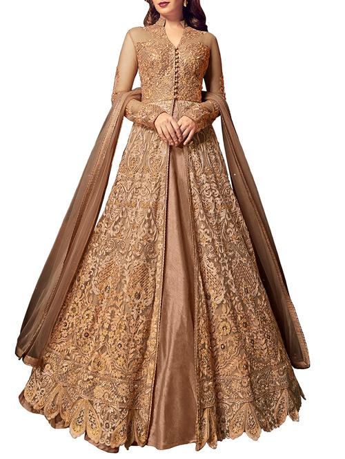 tonal embroidered unstitched anarkali suit - 15920522 - Very Small Image - 1