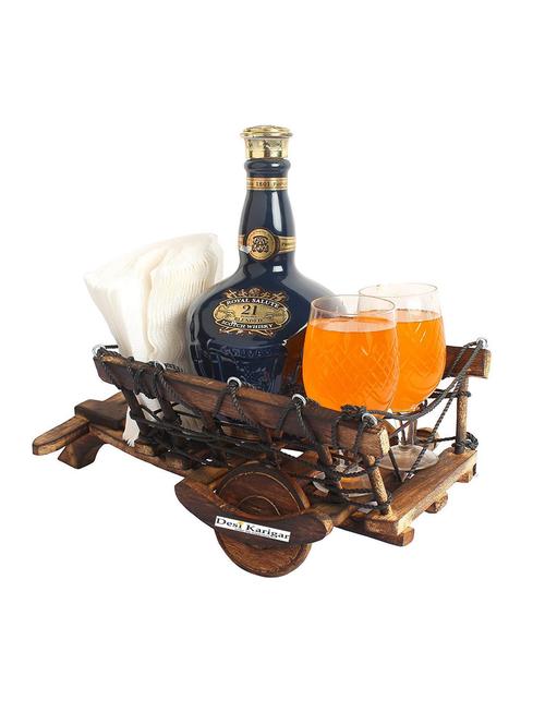 brown mango wood bottle cart - 15921403 - Very Small Image - 1