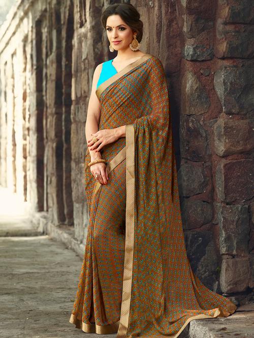 floral printed saree with blouse - 15921601 - Very Small Image - 1