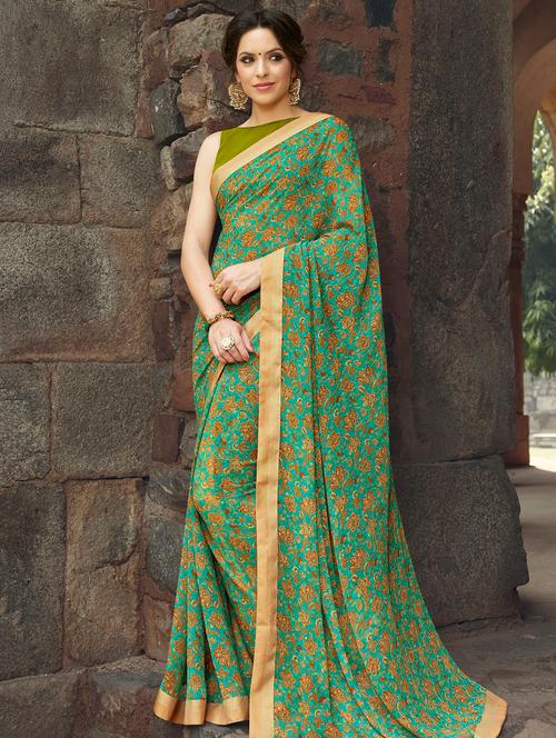 floral printed saree with blouse - 15921608 - Very Small Image - 1