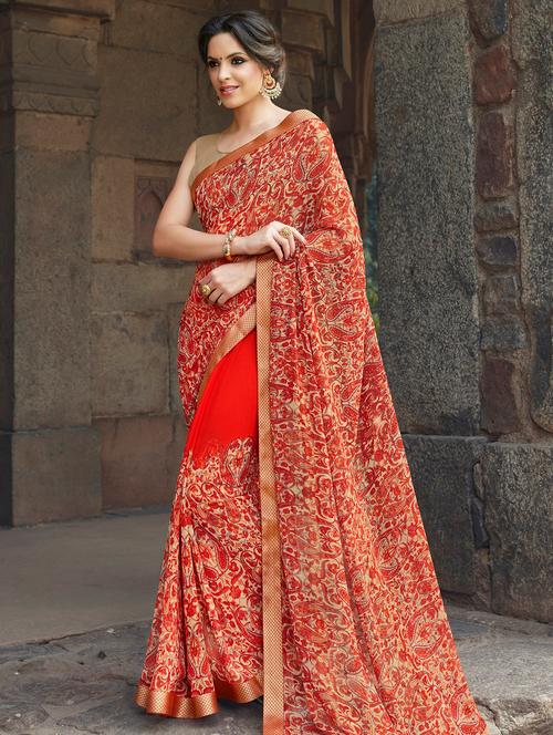 floral printed saree with blouse - 15921611 - Very Small Image - 1