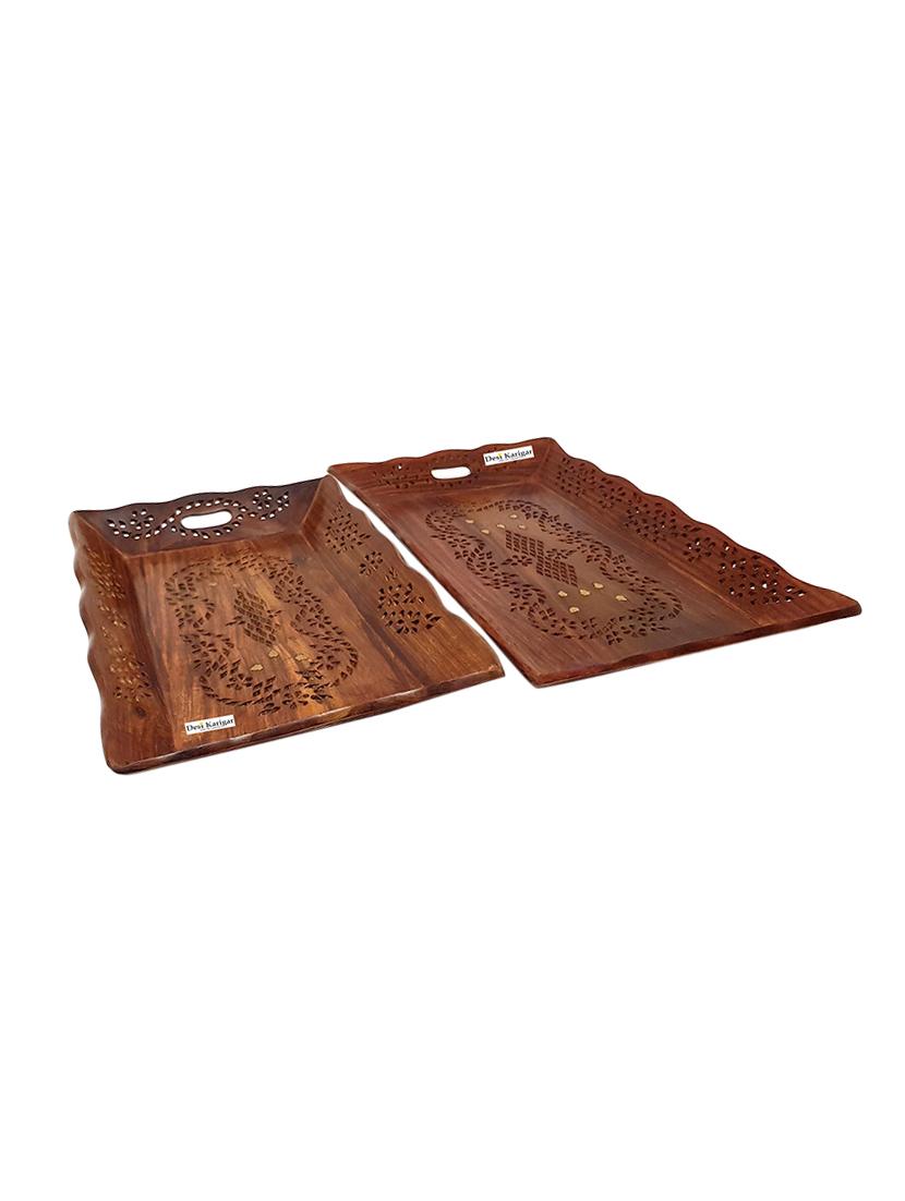 desi karigar brown wood designer tray - 15921688 - Standard Image - 2