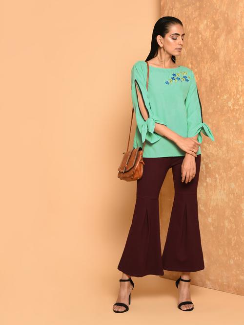 floral embroidered slit sleeved top - 15922277 - Very Small Image - 1