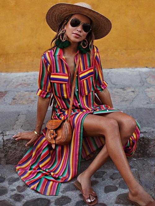 striped button up maxi dress - 15922297 - Very Small Image - 1