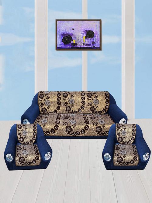 polyester fabric floral design sofa covers set of 6 seater - black & gold - 15922524 - Very Small Image - 1