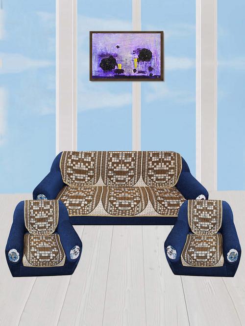 polyester fabric check design sofa covers set of 6 seater - multi-color - 15922525 - Very Small Image - 1