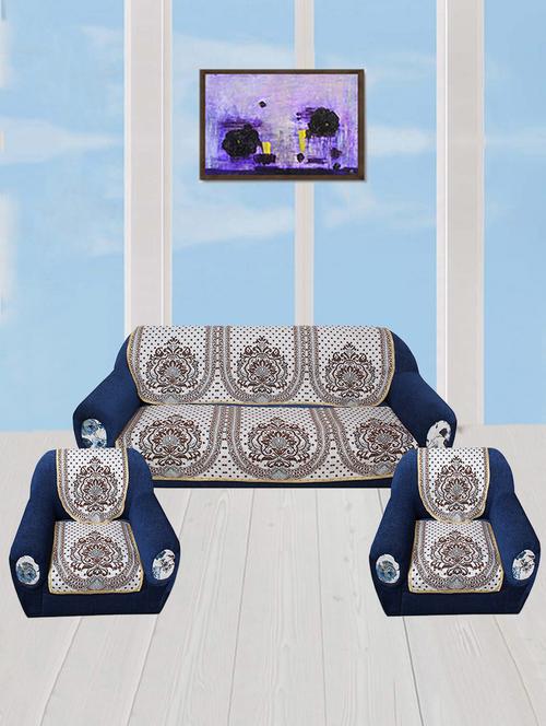 polyester fabric ethnic design sofa covers set of 6 seater - silver & maroon - 15922533 - Very Small Image - 1