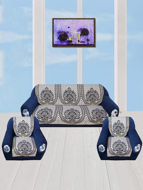 polyester fabric ethnic design sofa covers set of 6 seater - silver & maroon - 15922534 - Very Small Image - 1