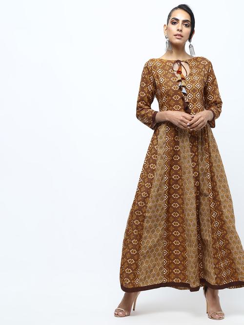 anarkali printed kurta with tassels - 15922550 - Very Small Image - 1