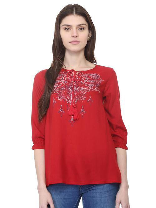 tie up neck block print top - 15922980 - Very Small Image - 1
