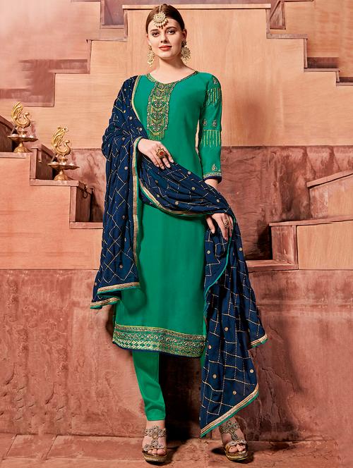 embroidered semi-stitched churidaar suit - 15923867 - Very Small Image - 1