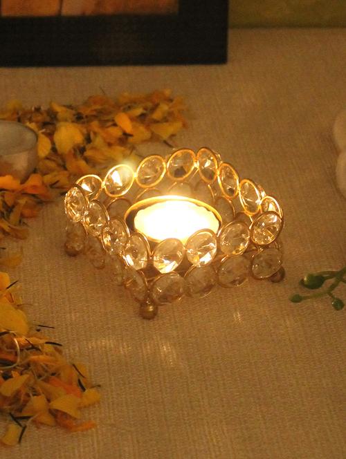 home sparkle crystal tea light candle holder  stand mild steel (gold) - 15924160 - Very Small Image - 1