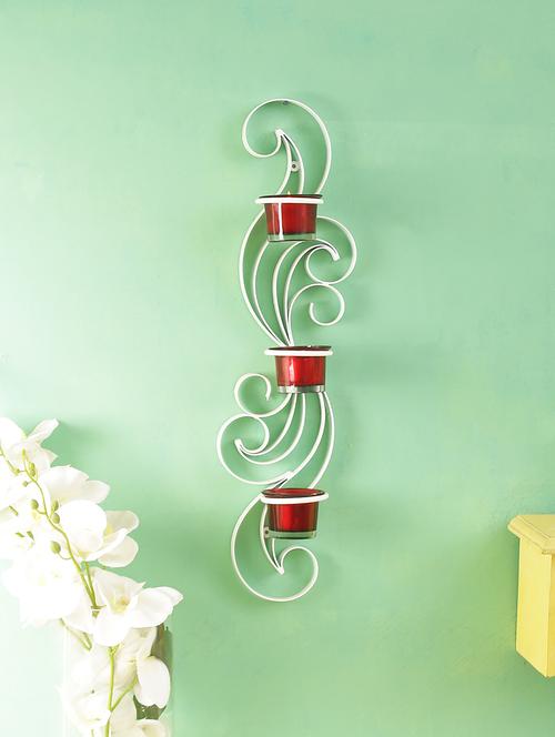 home sparkle long vertical wall sconce iron tealight candle holders with 3 glass cup (white) - 15924195 - Very Small Image - 1