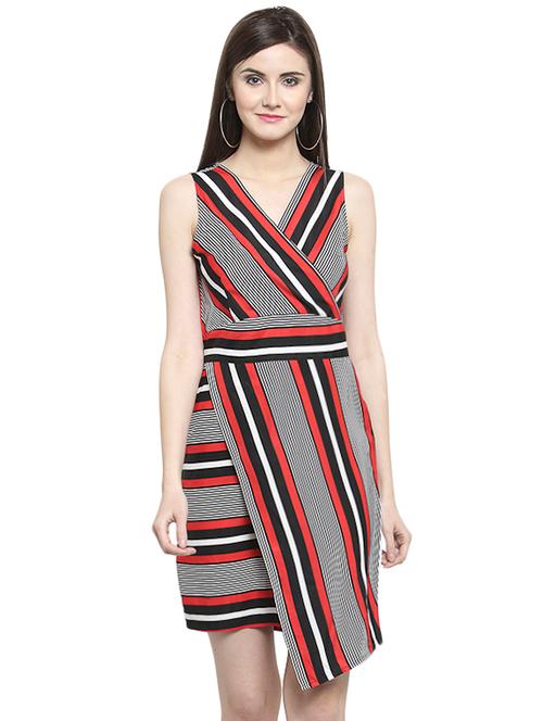 striped asymmetric surplice neck dress - 15924314 - Very Small Image - 1