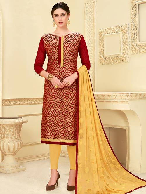 self-design silk blend unstitched suit - 15925319 - Very Small Image - 1