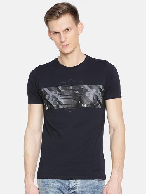 navy blue cotton chest print t-shirt - 15925509 - Very Small Image - 1