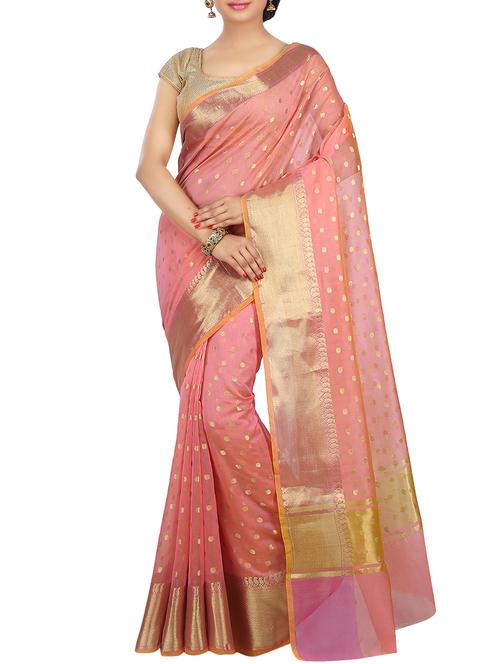 women's self design peach colored saree with blouse - 15925800 - Very Small Image - 1