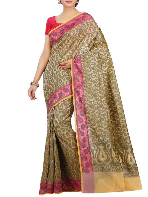 floral printed chanderi saree with blouse - 15925824 - Very Small Image - 1