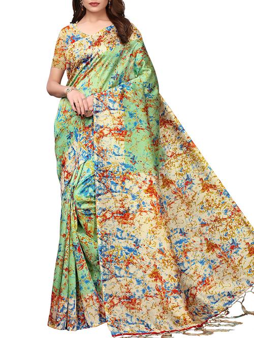 abstract printed pista green saree with blouse - 15926161 - Very Small Image - 1