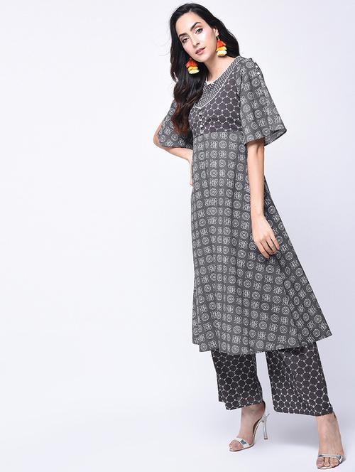 printed flared kurta with palazzo set - 15926950 - Very Small Image - 1