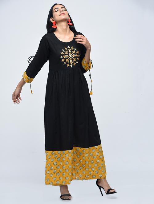 embroidered flared kurta with pant set - 15927011 - Very Small Image - 1