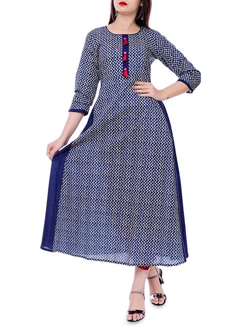 chevron a-line kurta with tassels - 15927138 - Very Small Image - 1