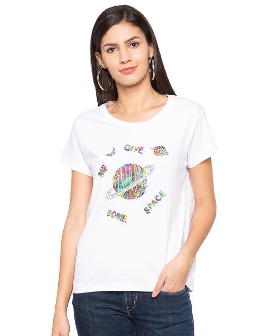 women's front print round neck t-shirt - 15927500 - Very Small Image - 1