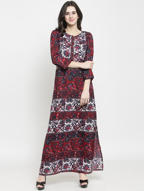 maroon buttoned neck maxi dress - 15927534 - Very Small Image - 1