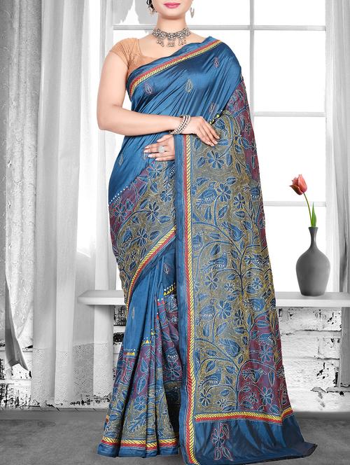 floral embroidered saree with blouse - 15929488 - Very Small Image - 1