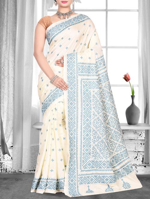 floral embroidered saree with blouse - 15929490 - Very Small Image - 1
