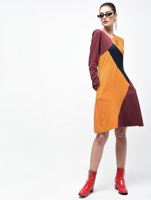color block gather detail a-line dress - 15930127 - Very Small Image - 1