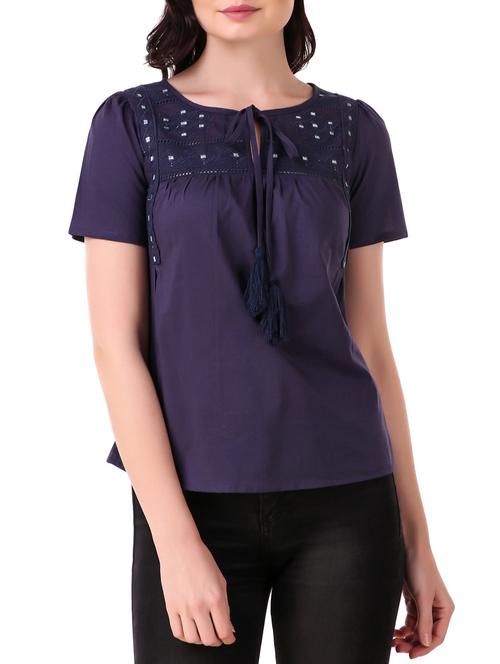 embroidered tie up neck top - 15931557 - Very Small Image - 1