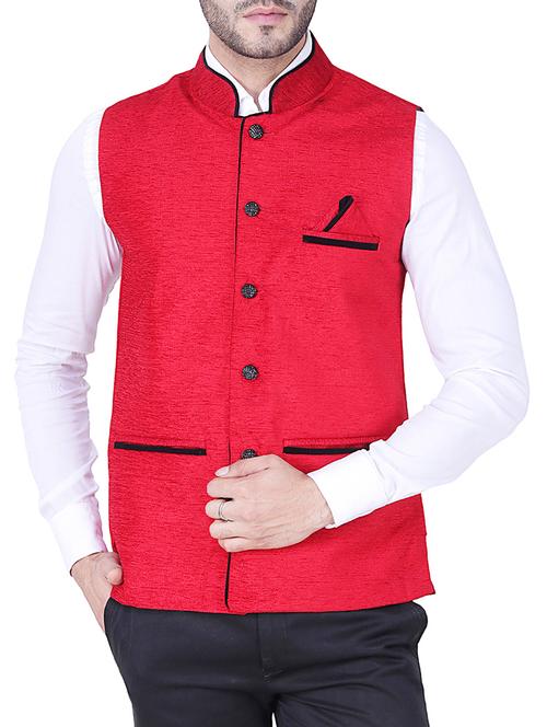 red velvet nehru jacket - 15932131 - Very Small Image - 1